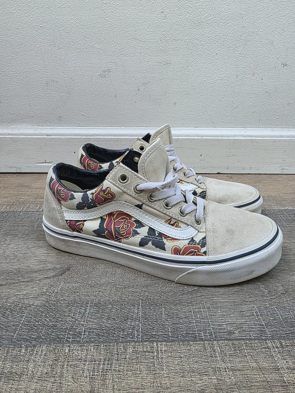 RARE Vans Old Skool Mary Rand Rose Floral Suede Shoes Womens 7 Mens 5.5 Sample